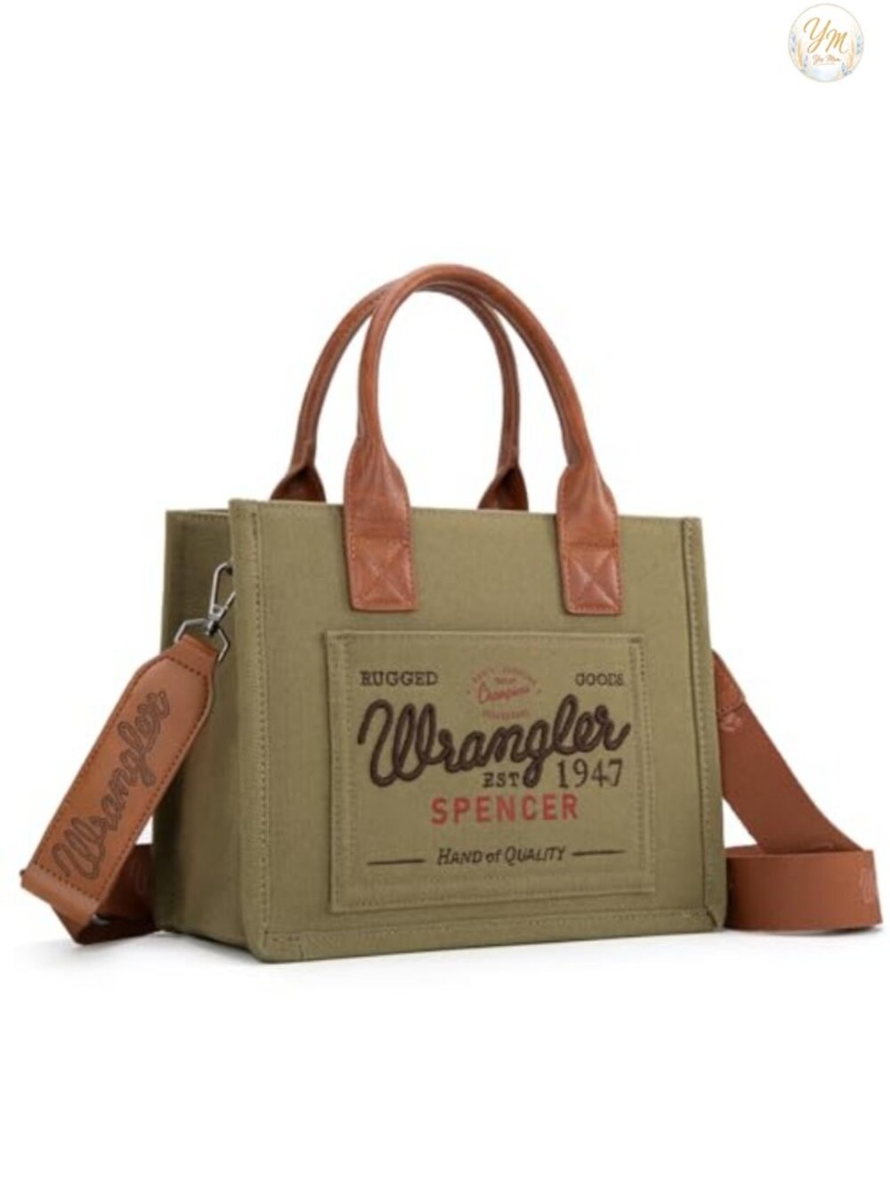 Canvas & Vegan Leather Satchel Tote with Top Zip and Adjustable Strap